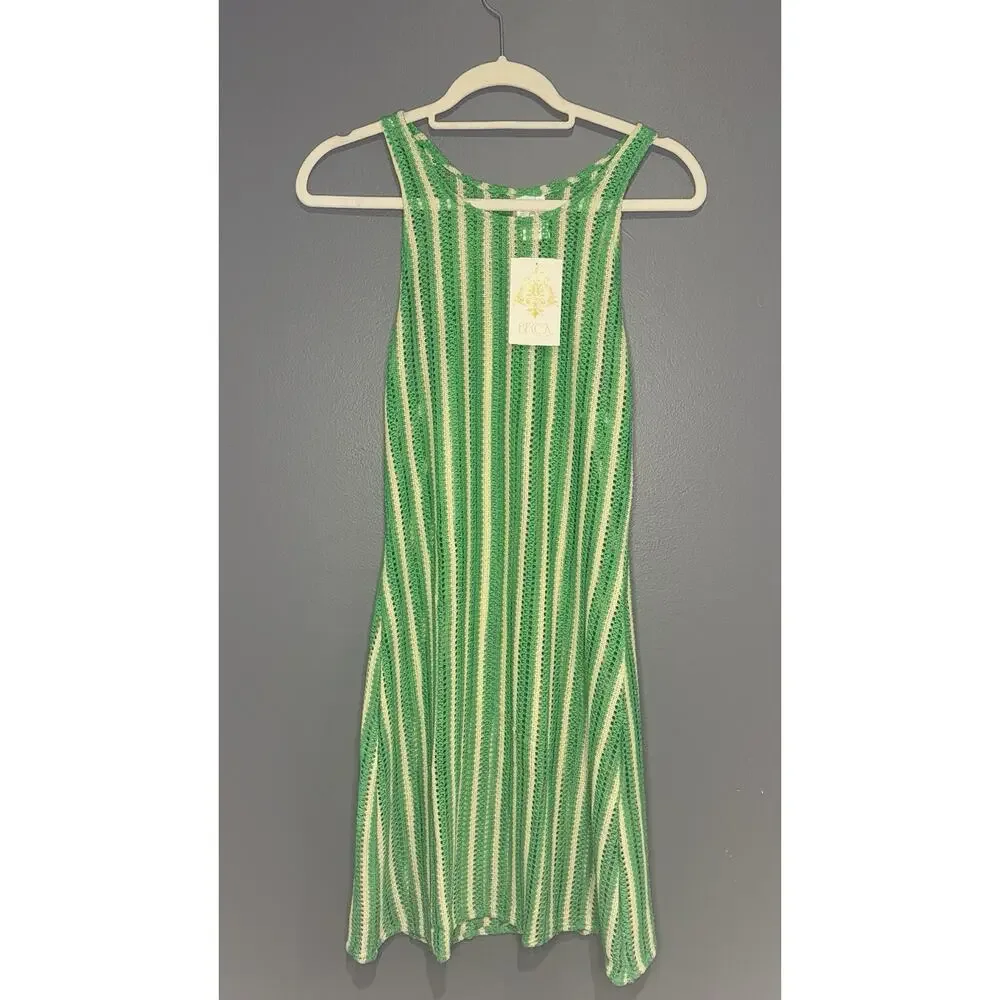 NWT Becca Crochet Retro Cabo Scoop Neck Dress Swim Cover-Up Bright Green Size L